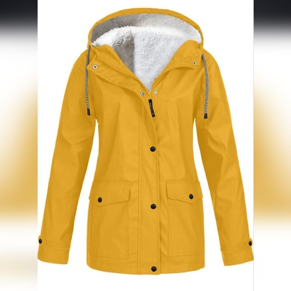 Yellow Hooded Plush Lining Plus Size Jacket